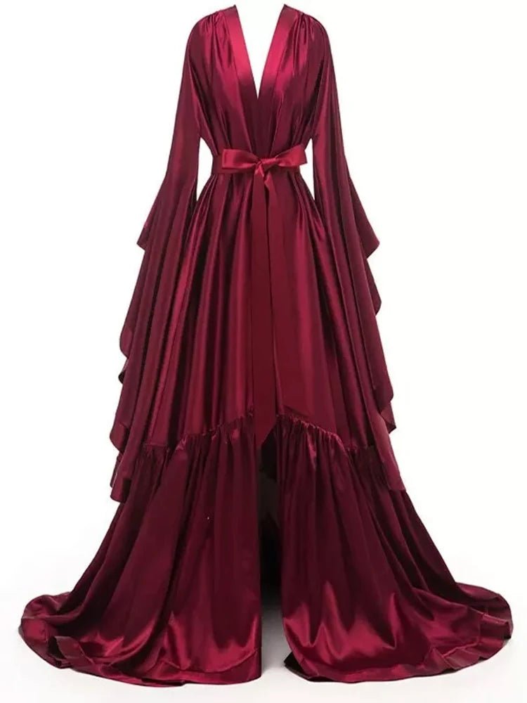 Floor-Length Elastic-Satin Bridal Robe with Illusion Back - Luzilly Bridal & Apparel