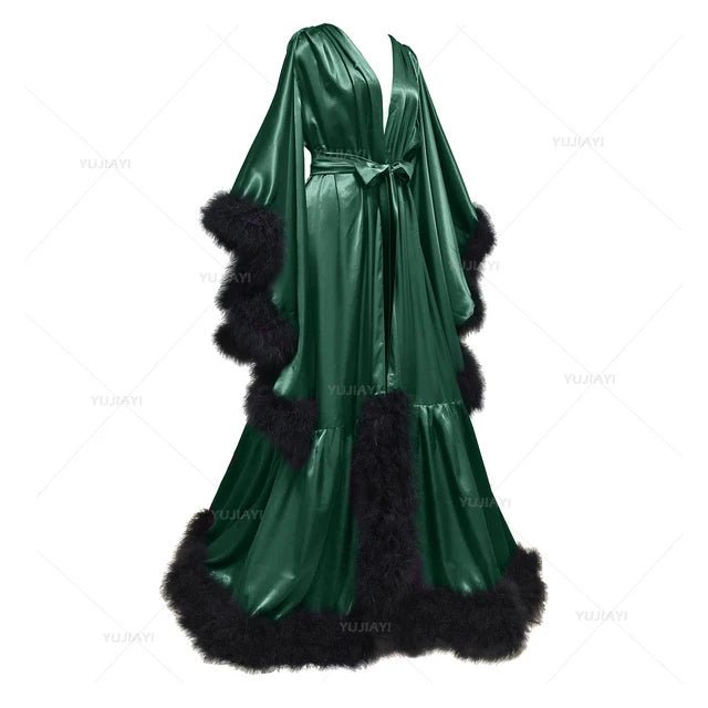 Floor-Length Feather and Illusion Bridal Robe - Luzilly Bridal & Apparel