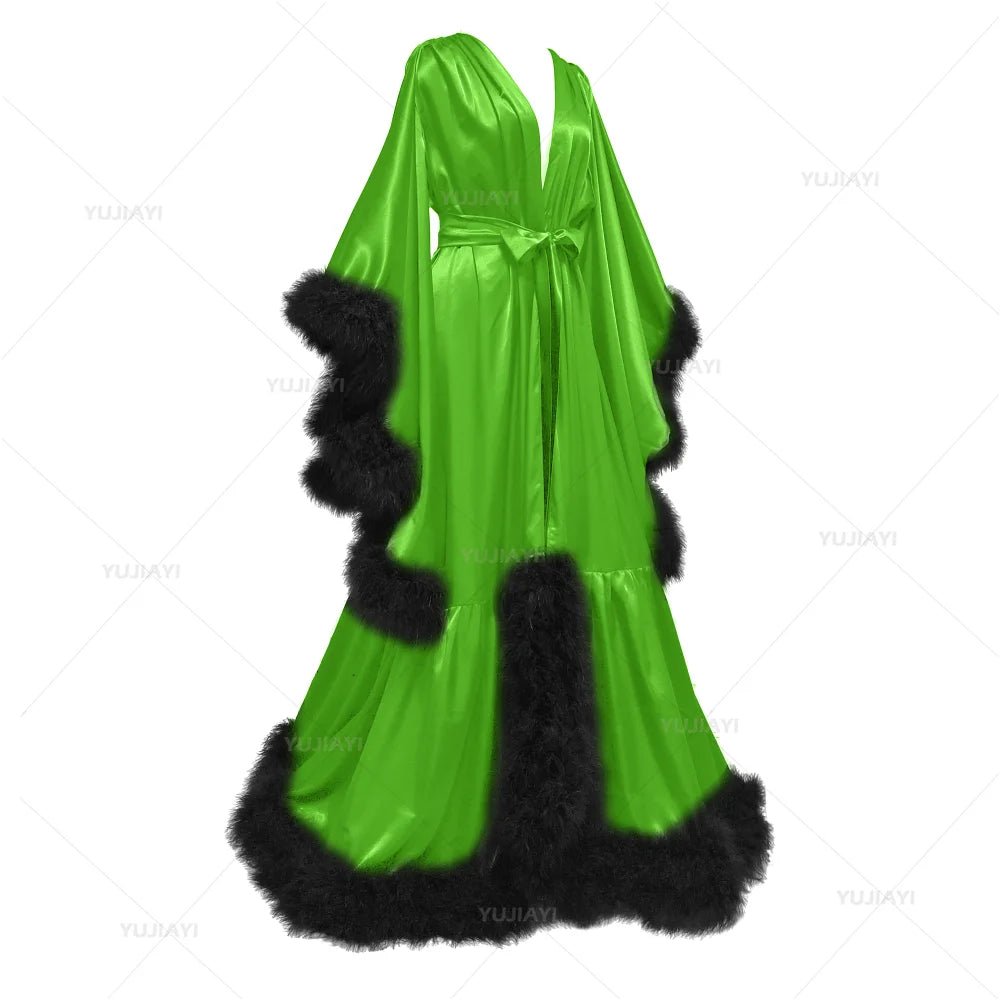 Floor-Length Feather and Illusion Bridal Robe - Luzilly Bridal & Apparel