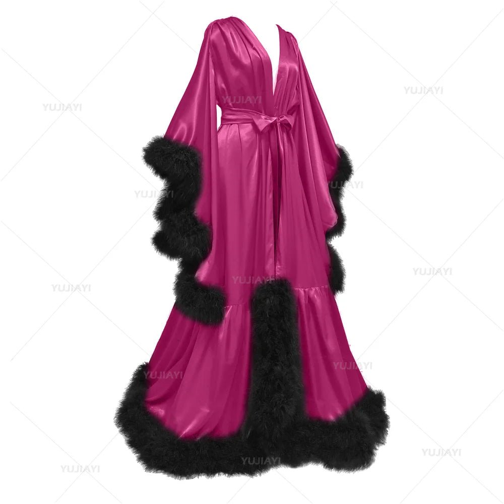 Floor-Length Feather and Illusion Bridal Robe - Luzilly Bridal & Apparel