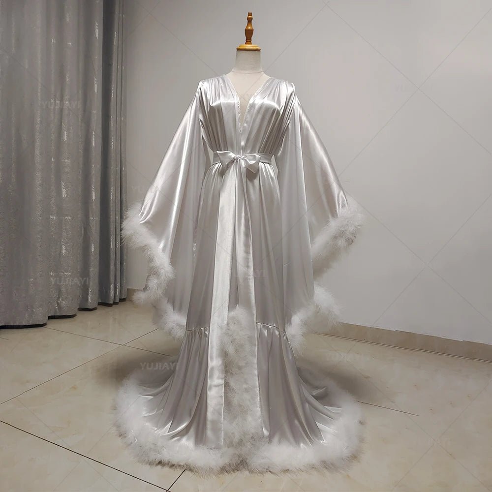 Floor-Length Flare-Sleeve Satin Bridal Robe - Luzilly Bridal & Apparel