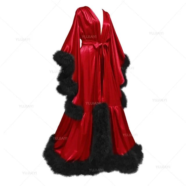 Floor-Length Flare-Sleeve Satin Bridal Robe - Luzilly Bridal & Apparel