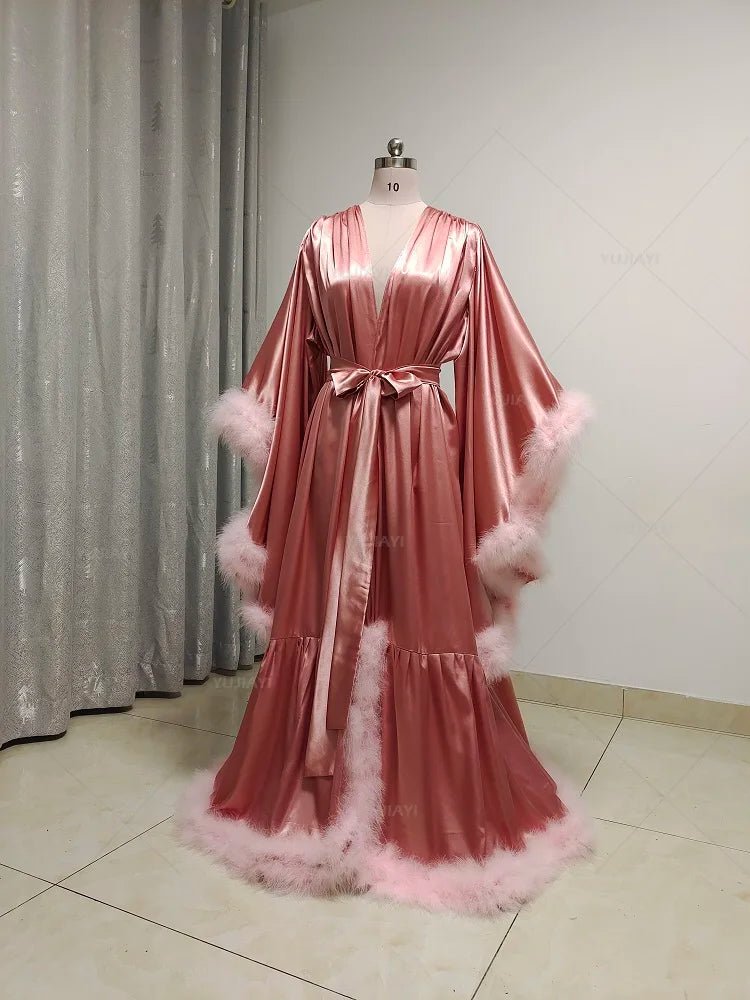 Floor-Length Flare-Sleeve Satin Bridal Robe - Luzilly Bridal & Apparel