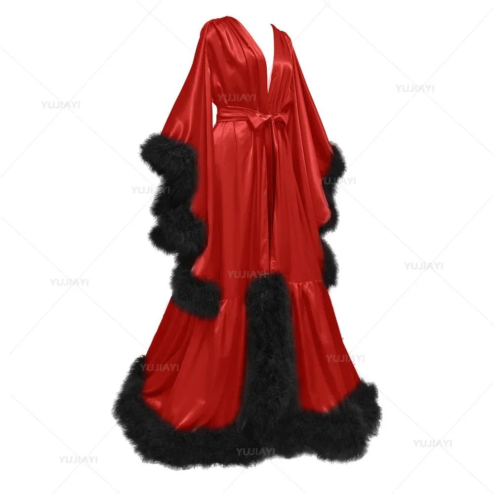Floor-Length Flare-Sleeve Satin Bridal Robe - Luzilly Bridal & Apparel