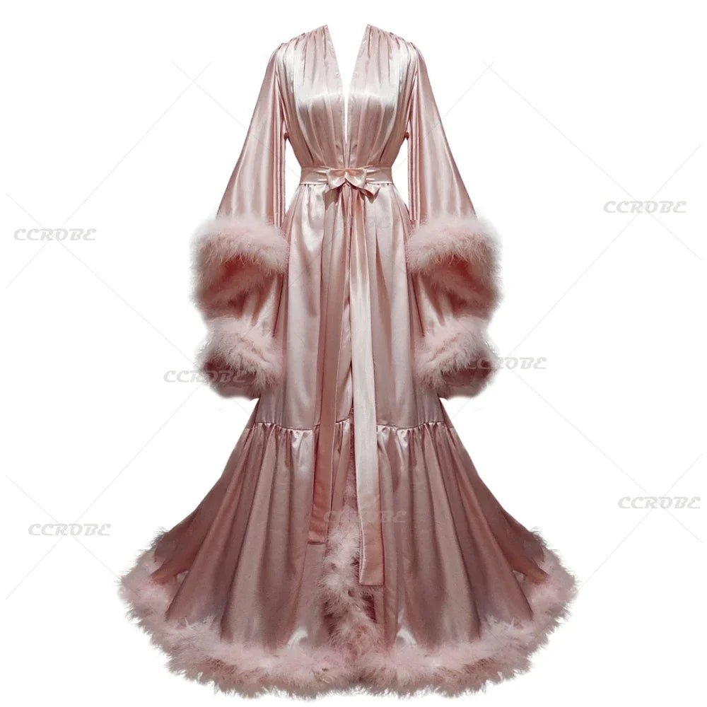 Floor-Length Flare-Sleeve Satin Bridal Robe - Luzilly Bridal & Apparel