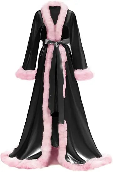 Floor-Length Fur-Feather Satin Bridal Robe - Luzilly Bridal & Apparel