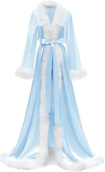 Floor-Length Fur-Feather Satin Bridal Robe - Luzilly Bridal & Apparel