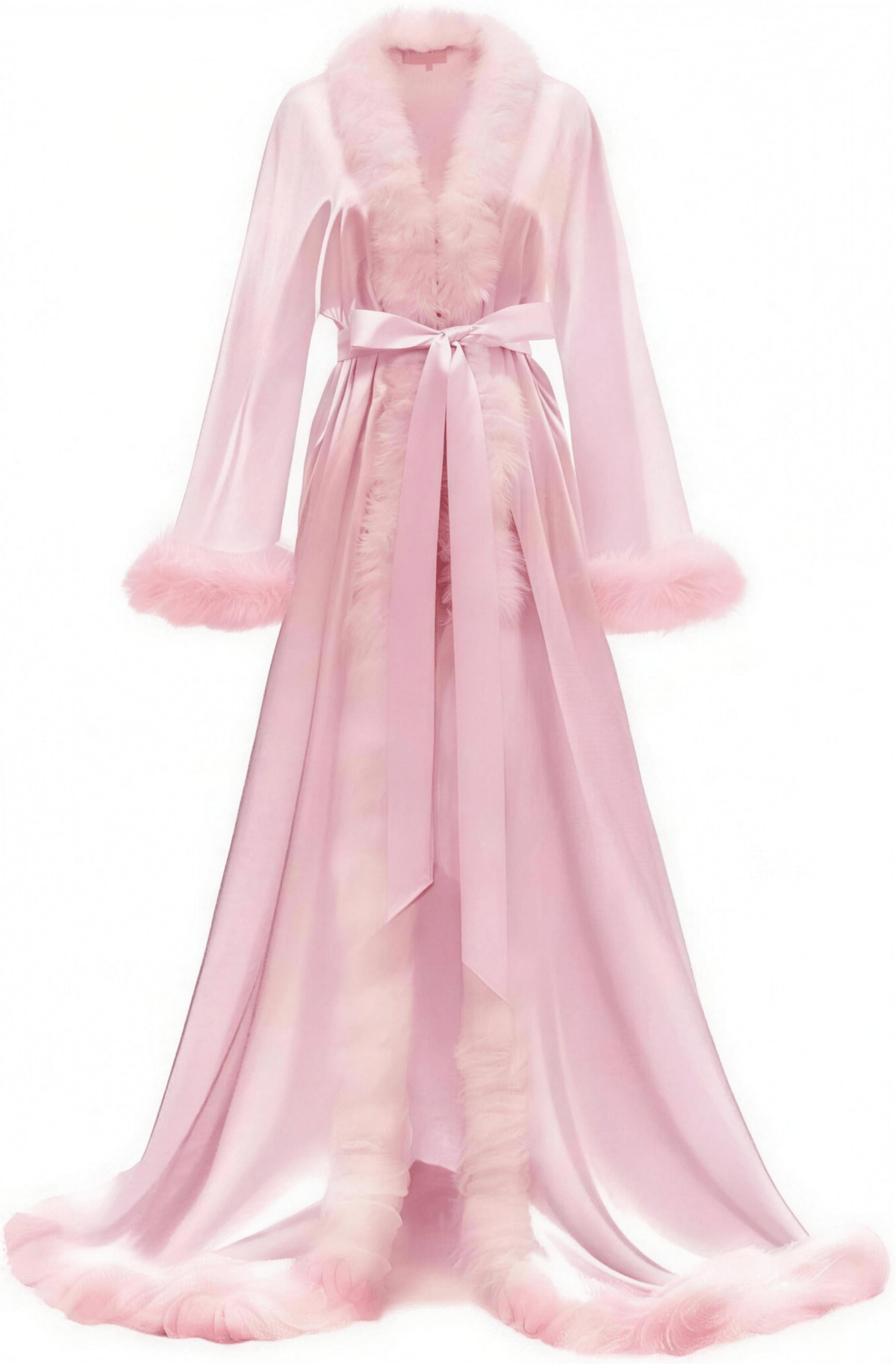 Floor-Length Fur-Feather Satin Bridal Robe - Luzilly Bridal & Apparel