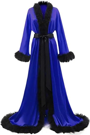 Floor-Length Fur-Feather Satin Bridal Robe - Luzilly Bridal & Apparel