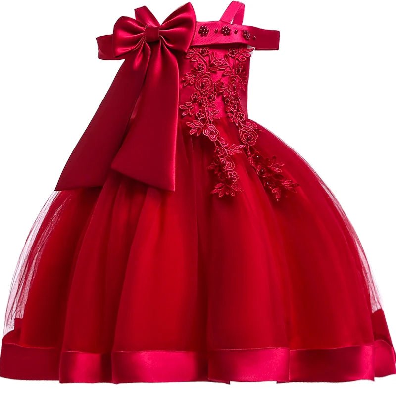 Floral Appliqué Bow Girls Party Dress - Luzilly Bridal & Apparel