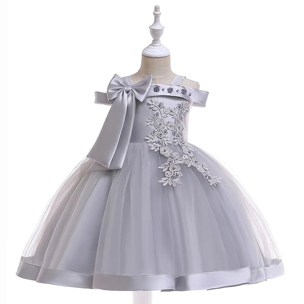 Floral Appliqué Bow Girls Party Dress - Luzilly Bridal & Apparel