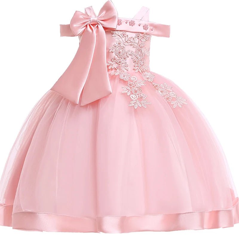 Floral Appliqué Bow Girls Party Dress - Luzilly Bridal & Apparel