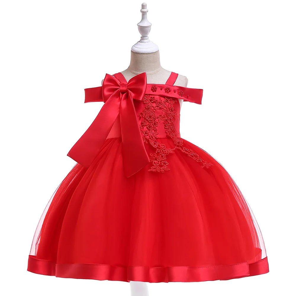 Floral Appliqué Bow Girls Party Dress - Luzilly Bridal & Apparel
