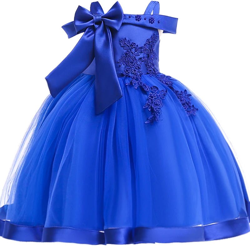 Floral Appliqué Bow Girls Party Dress - Luzilly Bridal & Apparel