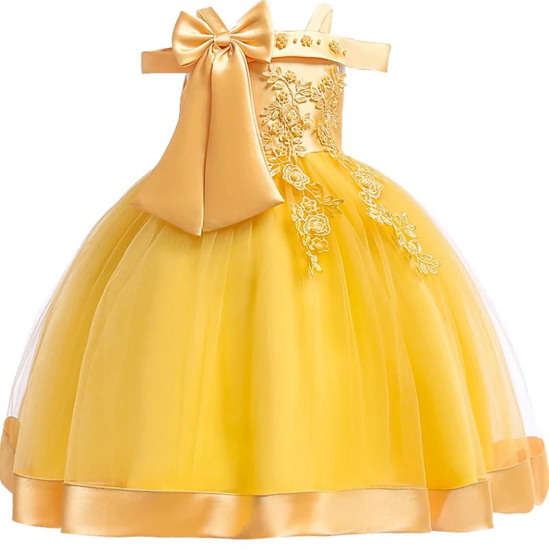 Floral Appliqué Bow Girls Party Dress - Luzilly Bridal & Apparel