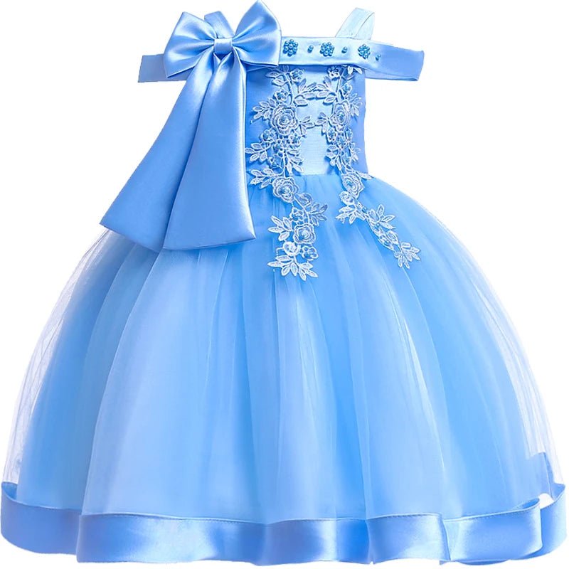 Floral Appliqué Bow Girls Party Dress - Luzilly Bridal & Apparel