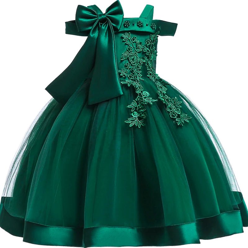Floral Appliqué Bow Girls Party Dress - Luzilly Bridal & Apparel