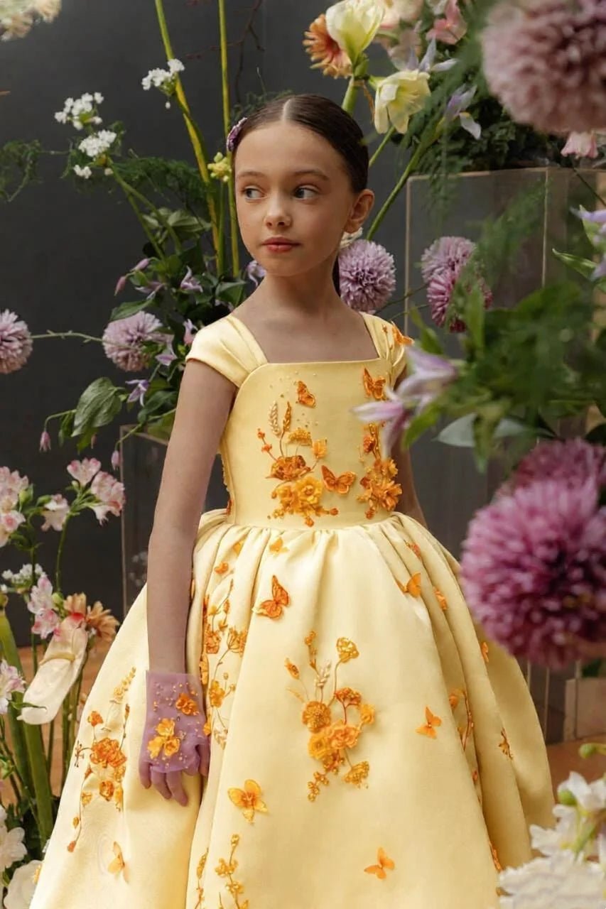 Floral Applique Tea Length Flower Girl Dress - Luzilly Bridal & Apparel
