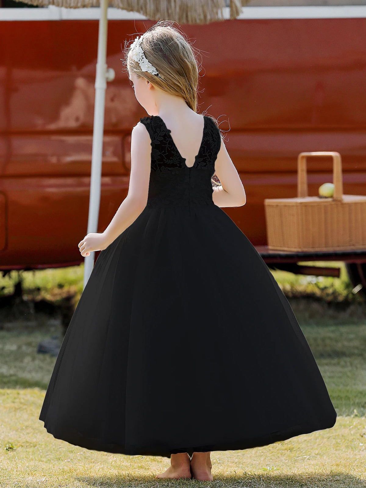 Floral Appliqué Tulle Party Dress - Luzilly Bridal & Apparel