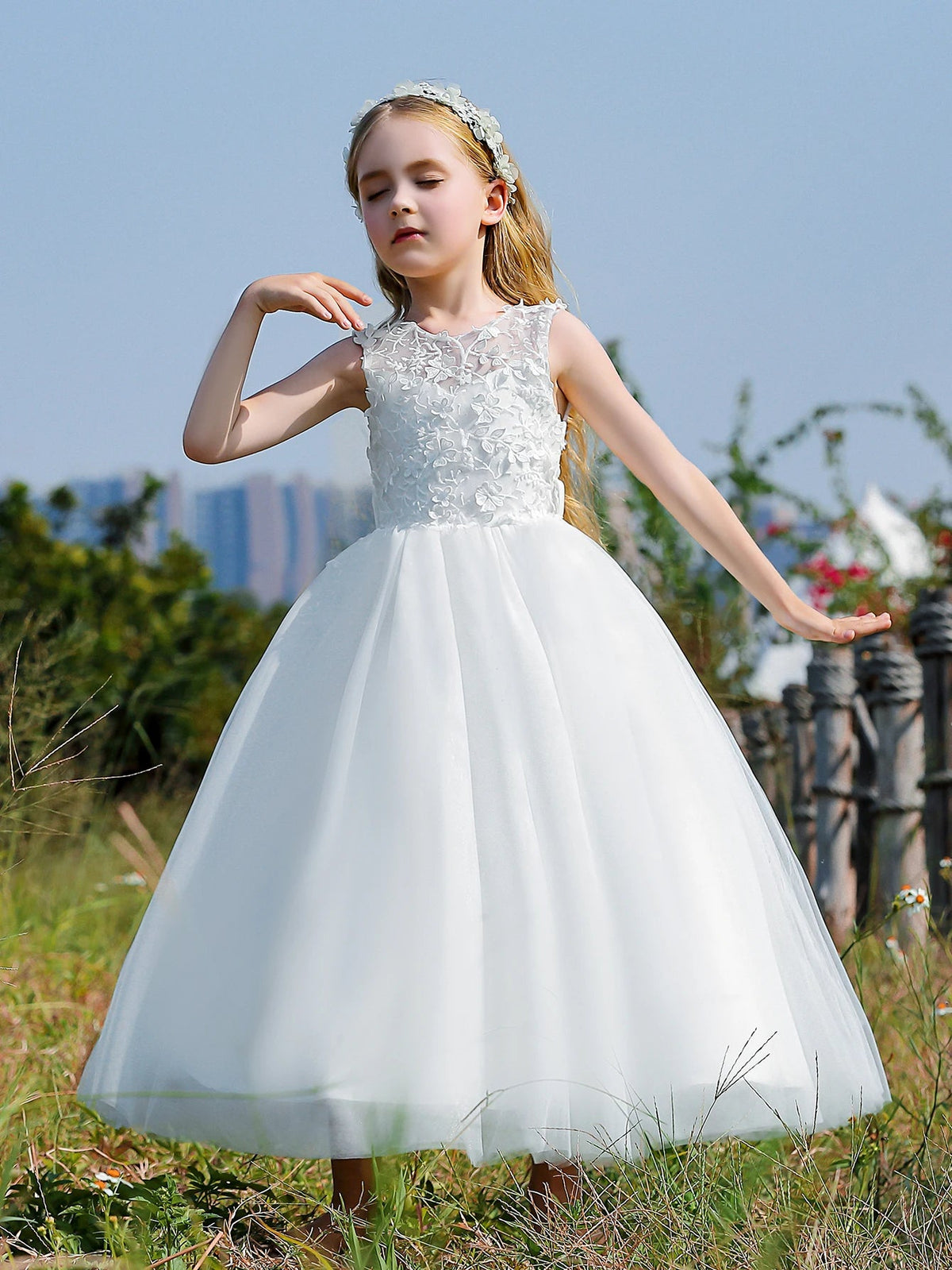 Floral Appliqué Tulle Party Dress - Luzilly Bridal & Apparel