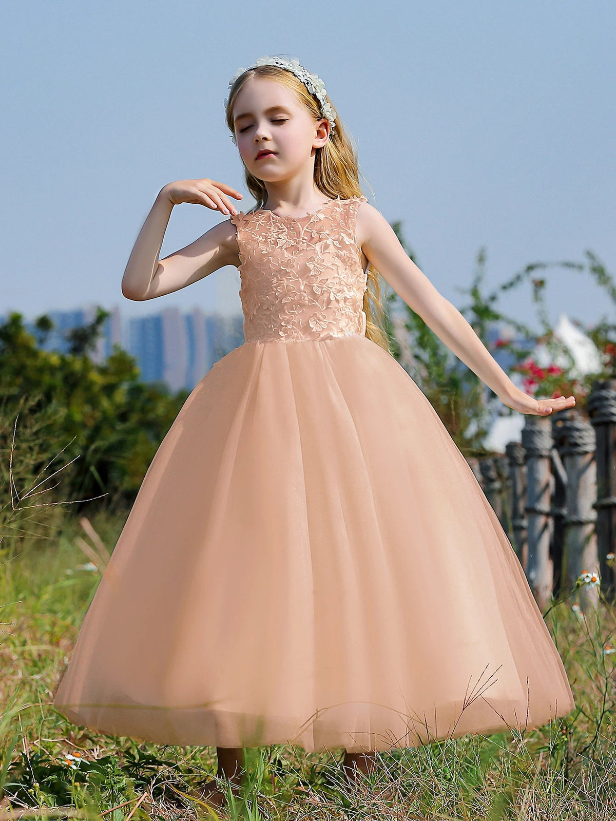 Floral Appliqué Tulle Party Dress - Luzilly Bridal & Apparel