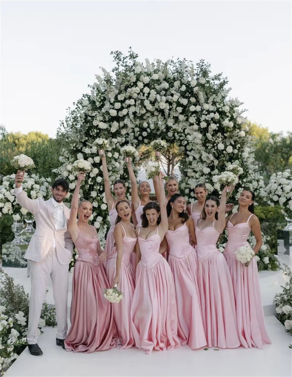 Floral Embroidered Lace-Up Bridesmaid Dress - Luzilly Bridal & Apparel