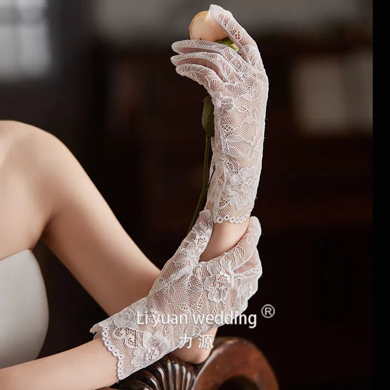 Floral Embroidered Sheer Tulle Bridal Gloves - Luzilly Bridal & Apparel
