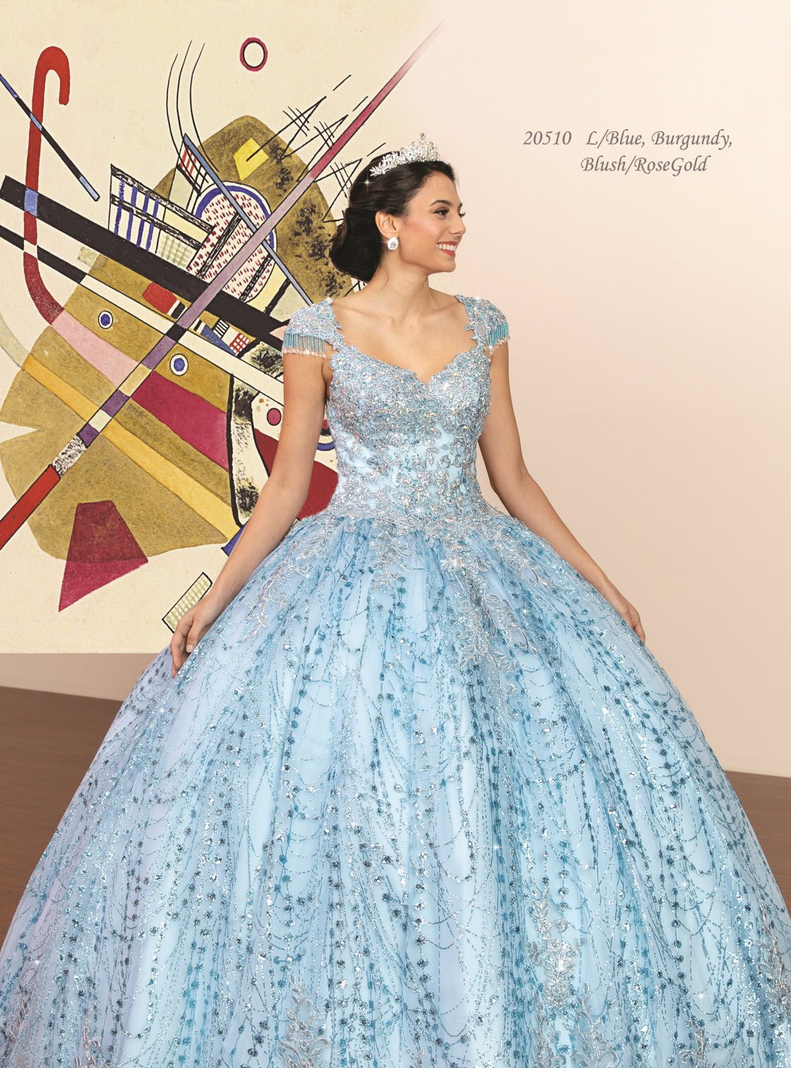 Floral Glitter Jewel-Neckline Quinceañera Gown - Luzilly Bridal & Apparel