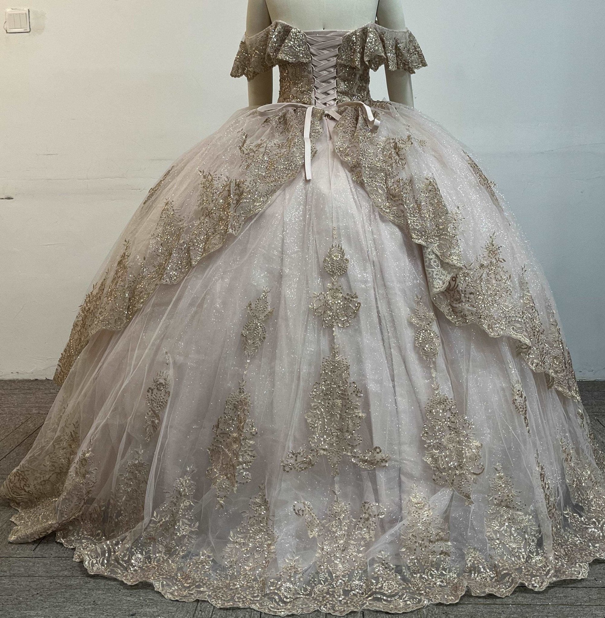 Floral Glitter Quinceañera Ball Gown - Luzilly Bridal & Apparel