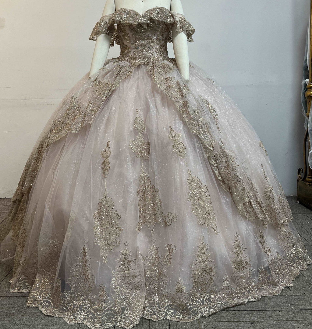 Floral Glitter Quinceañera Ball Gown - Luzilly Bridal & Apparel