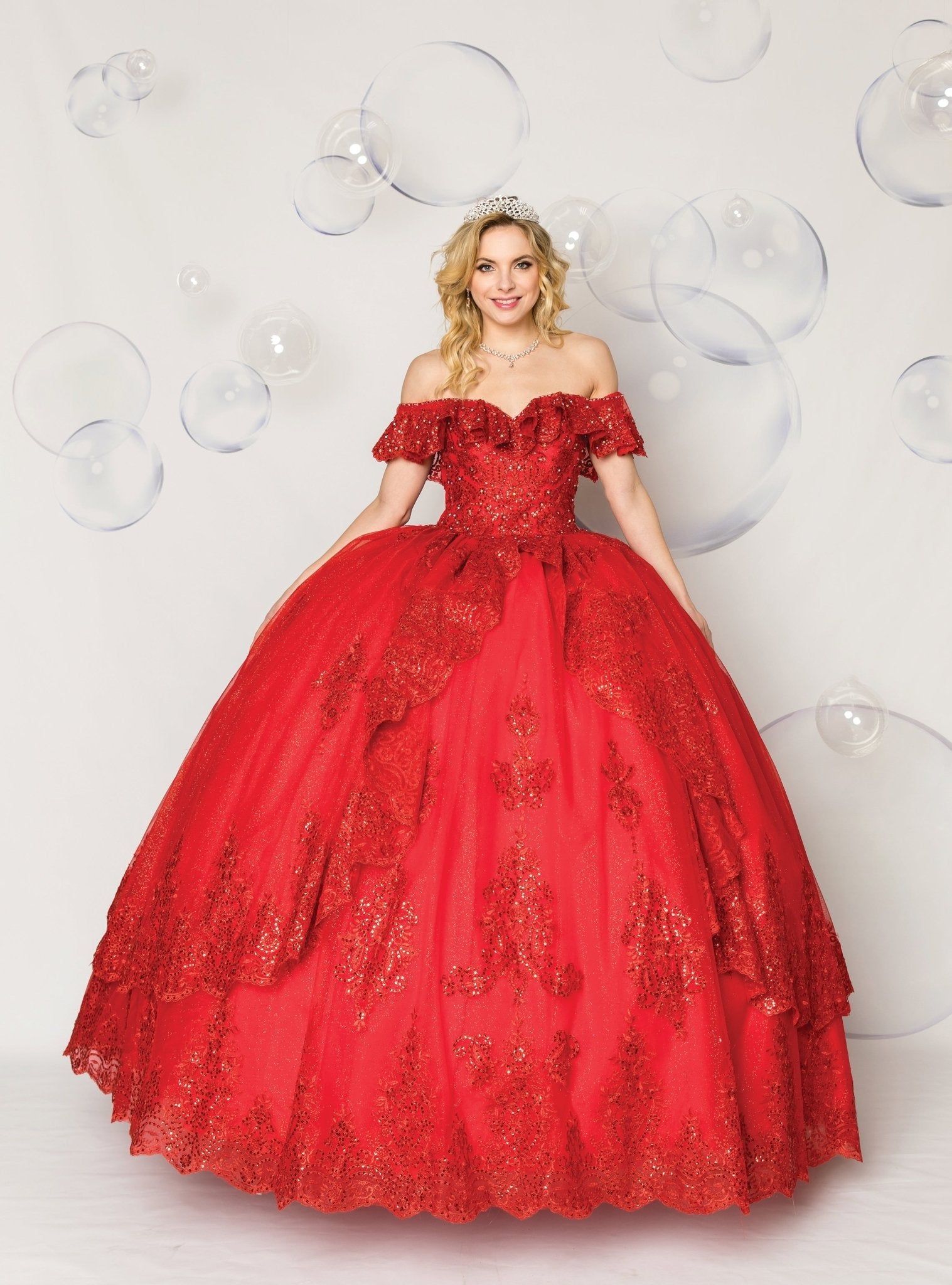 Floral Glitter Quinceañera Ball Gown - Luzilly Bridal & Apparel