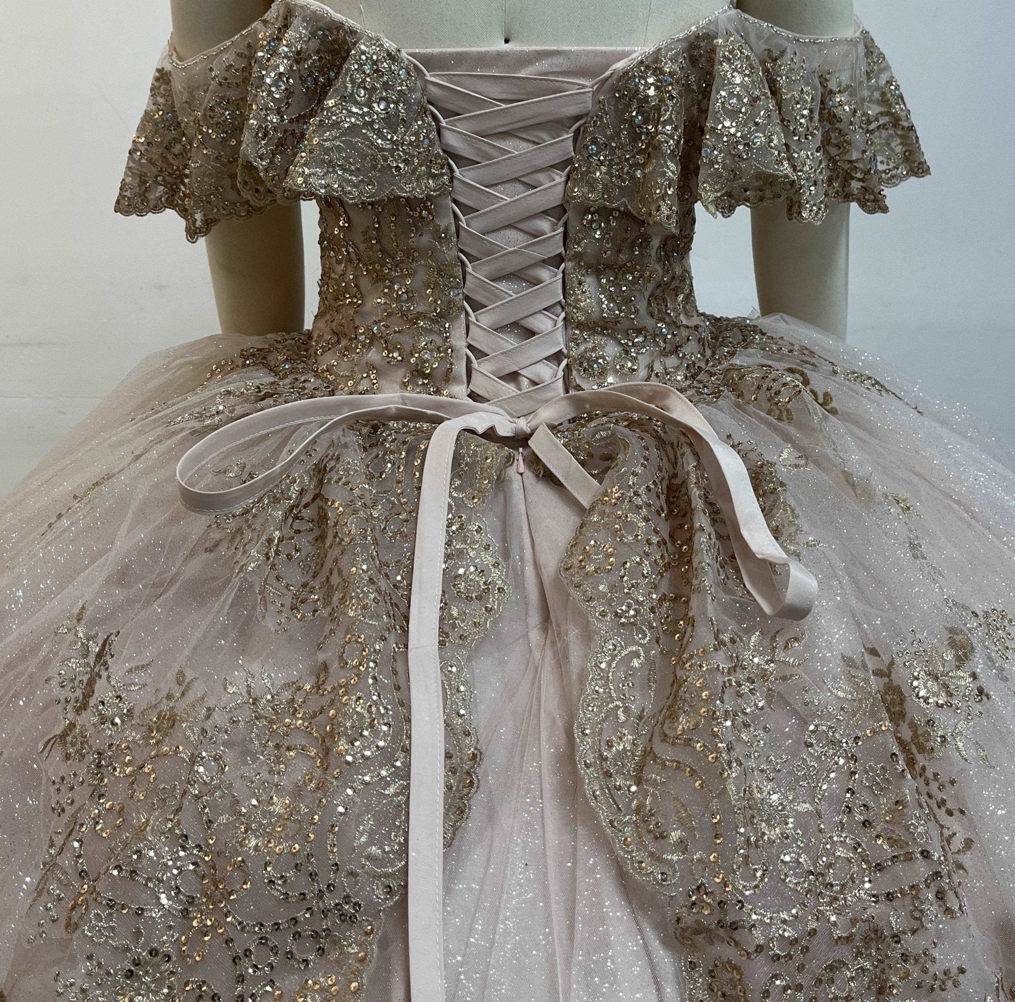 Floral Glitter Quinceañera Ball Gown - Luzilly Bridal & Apparel