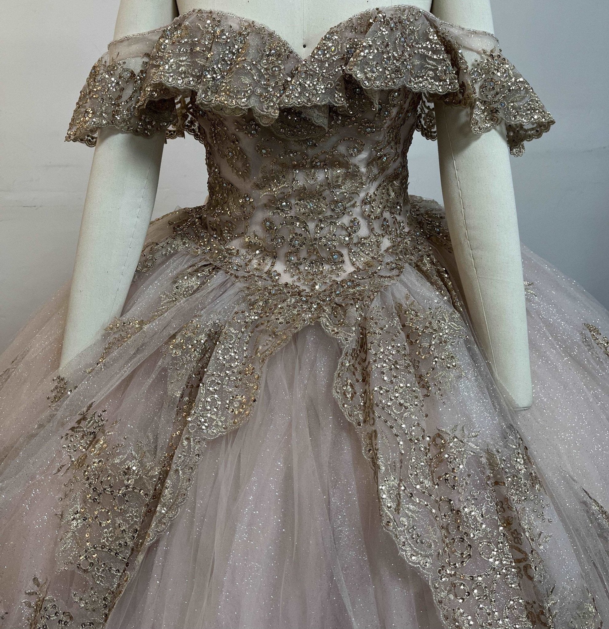 Floral Glitter Quinceañera Ball Gown - Luzilly Bridal & Apparel