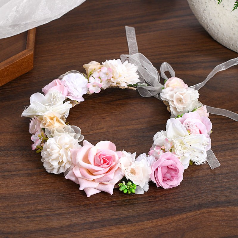 Floral Headband Hair Accessory with Artificial Flowers Wedding Bridal Veil, Photography Studio Beach Vacation Decorative Hairpiece - Luzilly Bridal & Apparel