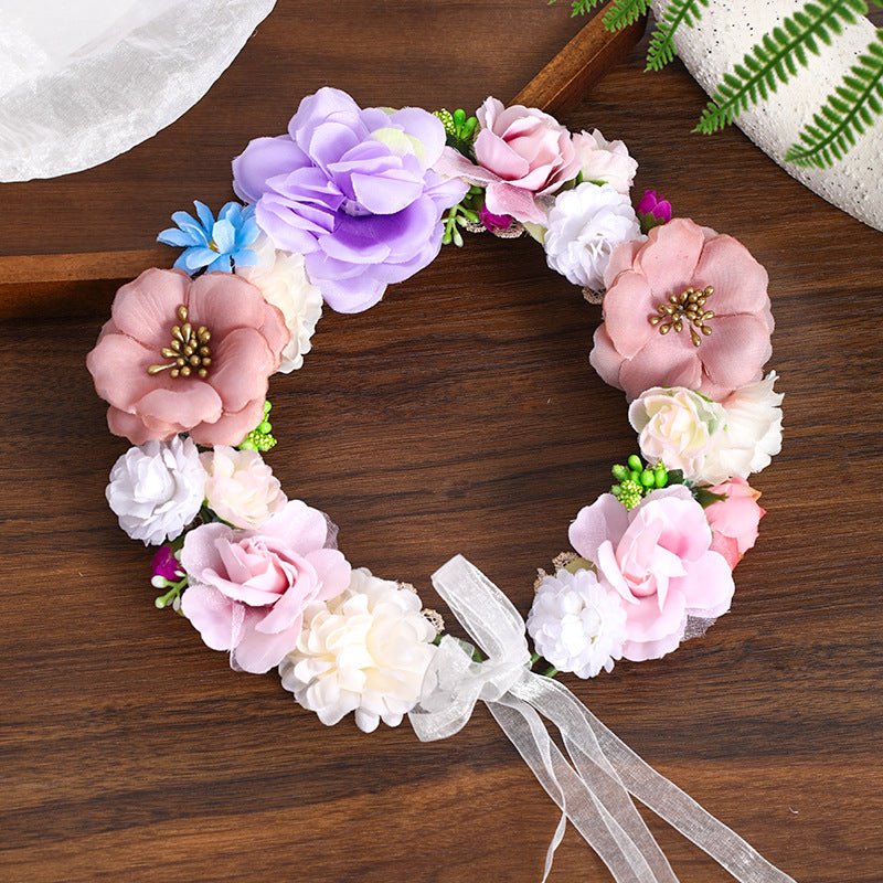 Floral Headband Hair Accessory with Artificial Flowers Wedding Bridal Veil, Photography Studio Beach Vacation Decorative Hairpiece - Luzilly Bridal & Apparel