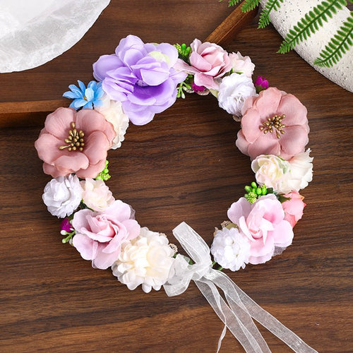 Floral Headband Hair Accessory with Artificial Flowers Wedding Bridal Veil, Photography Studio Beach Vacation Decorative Hairpiece - Luzilly Bridal & Apparel