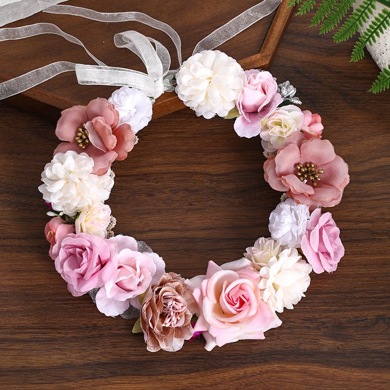 Floral Headband Hair Accessory with Artificial Flowers Wedding Bridal Veil, Photography Studio Beach Vacation Decorative Hairpiece - Luzilly Bridal & Apparel