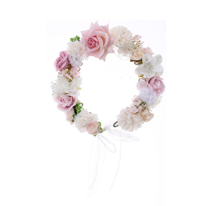 Floral Headband Hair Accessory with Artificial Flowers Wedding Bridal Veil, Photography Studio Beach Vacation Decorative Hairpiece - Luzilly Bridal & Apparel
