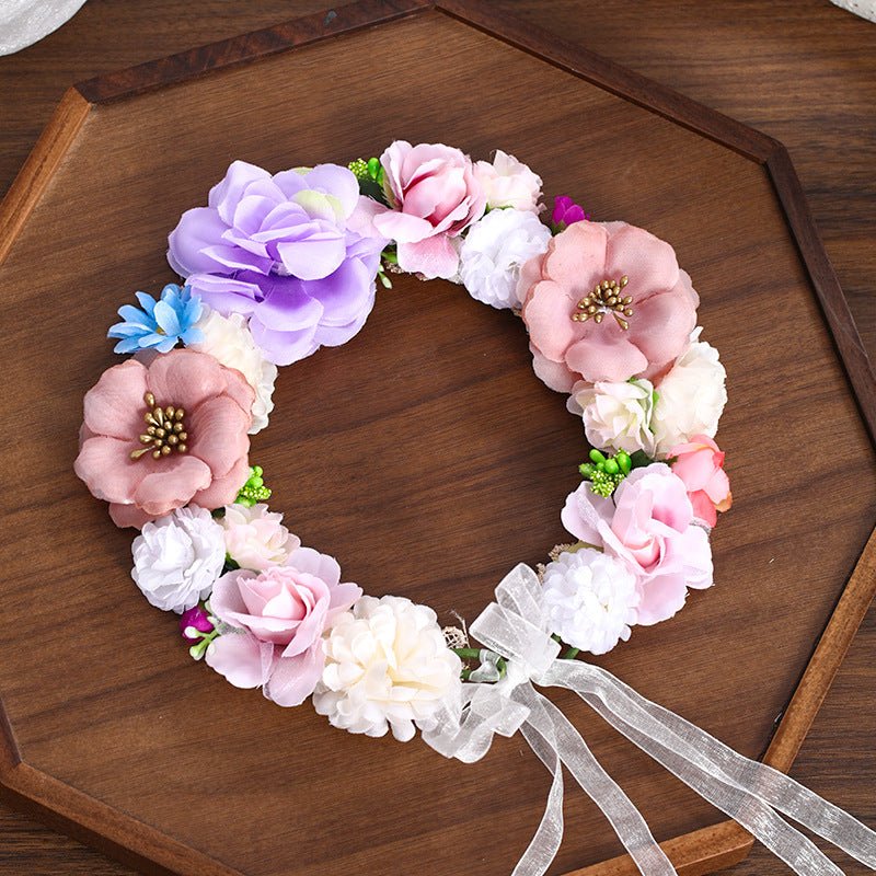 Floral Headband Hair Accessory with Artificial Flowers Wedding Bridal Veil, Photography Studio Beach Vacation Decorative Hairpiece - Luzilly Bridal & Apparel
