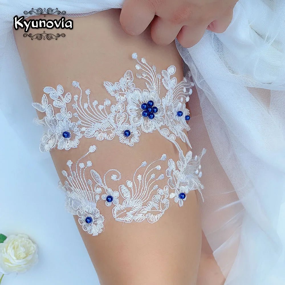 Floral Lace Bridal Garter Set with Pearls (Keepsake and Toss) - Luzilly Bridal & Apparel