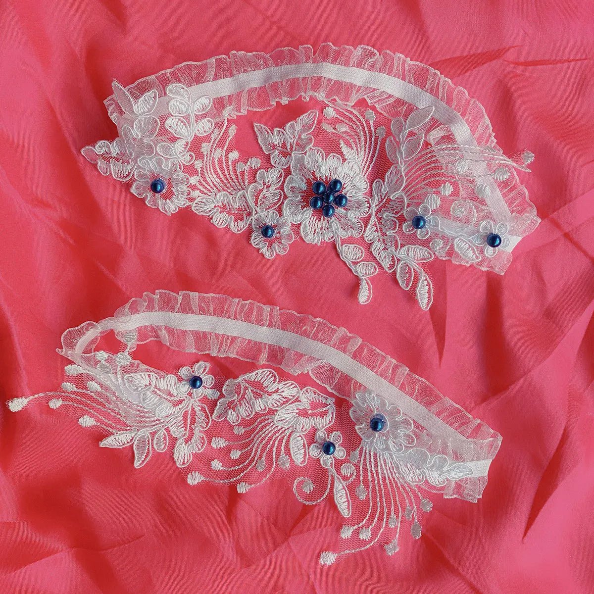 Floral Lace Bridal Garter Set with Pearls (Keepsake and Toss) - Luzilly Bridal & Apparel