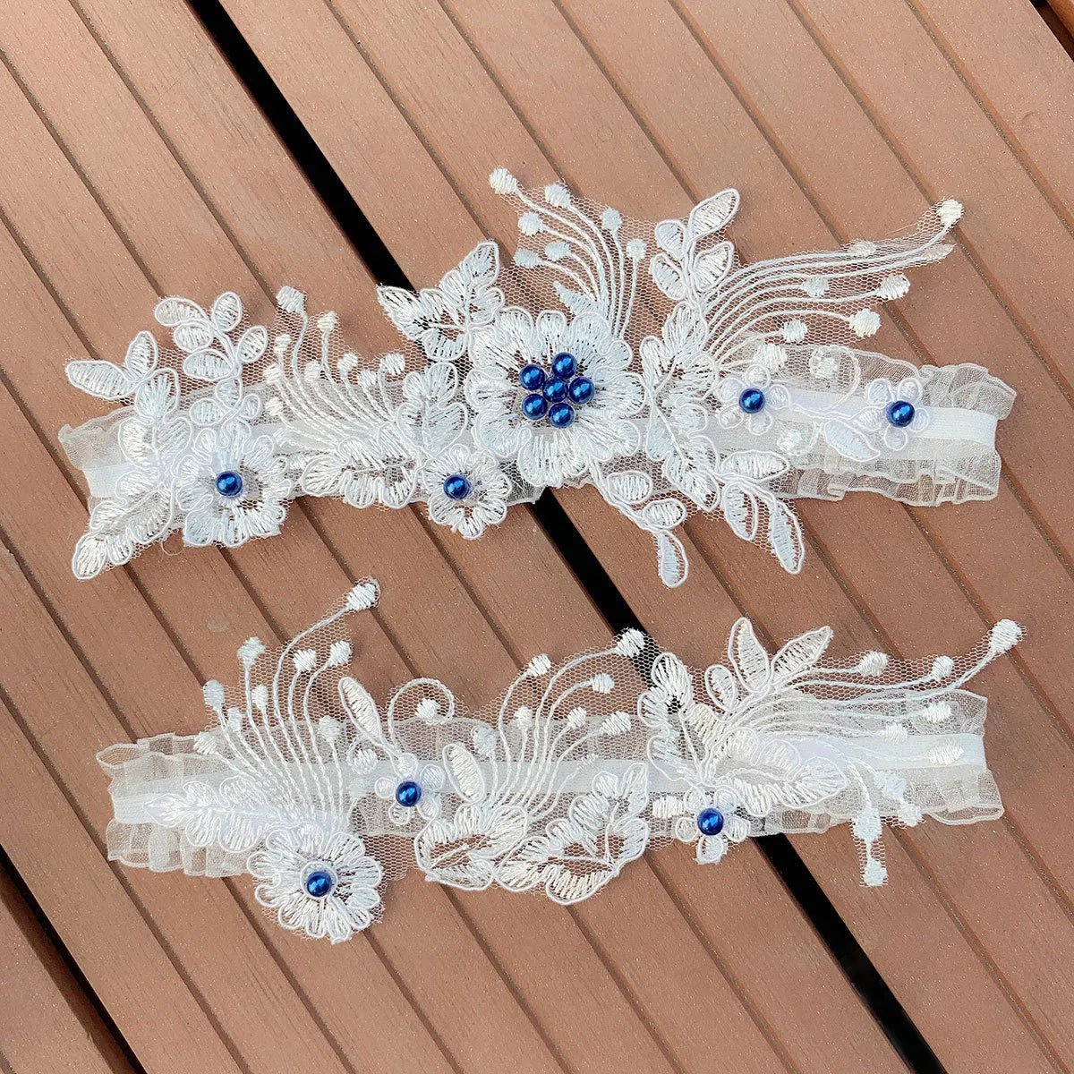 Floral Lace Bridal Garter Set with Pearls (Keepsake and Toss) - Luzilly Bridal & Apparel