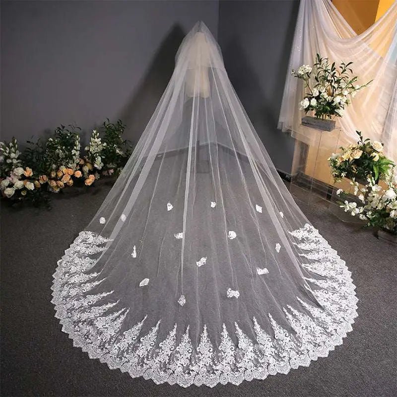 Floral Lace Cathedral Veil with Train - Luzilly Bridal & Apparel