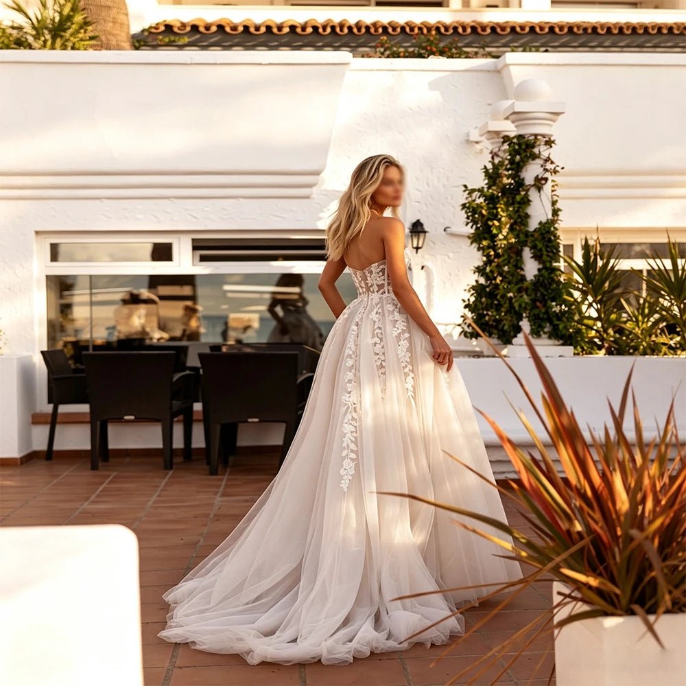 Floral Lace Corset Wedding Dress with High Slit - Luzilly Bridal & Apparel