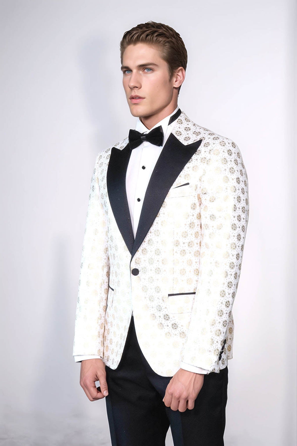 Floral Patterned Peak Lapel White Men Wedding Tuxedo Blazer - Wessi - Luzilly Bridal & Apparel