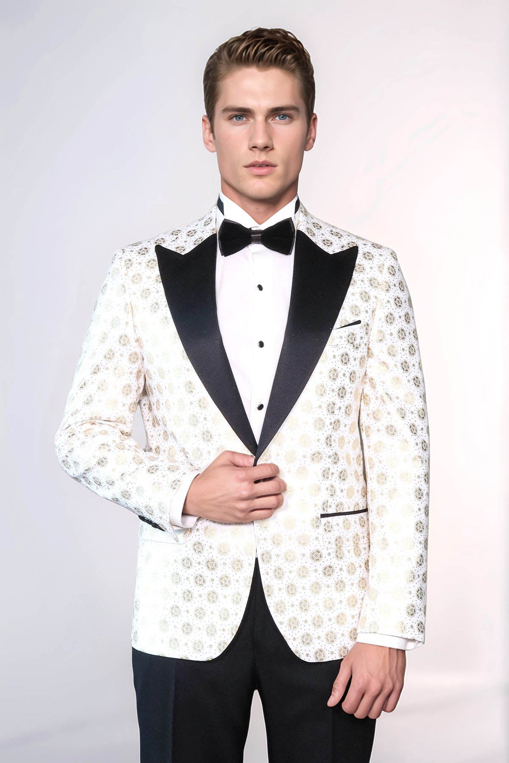 Floral Patterned Peak Lapel White Men Wedding Tuxedo Blazer - Wessi - Luzilly Bridal & Apparel