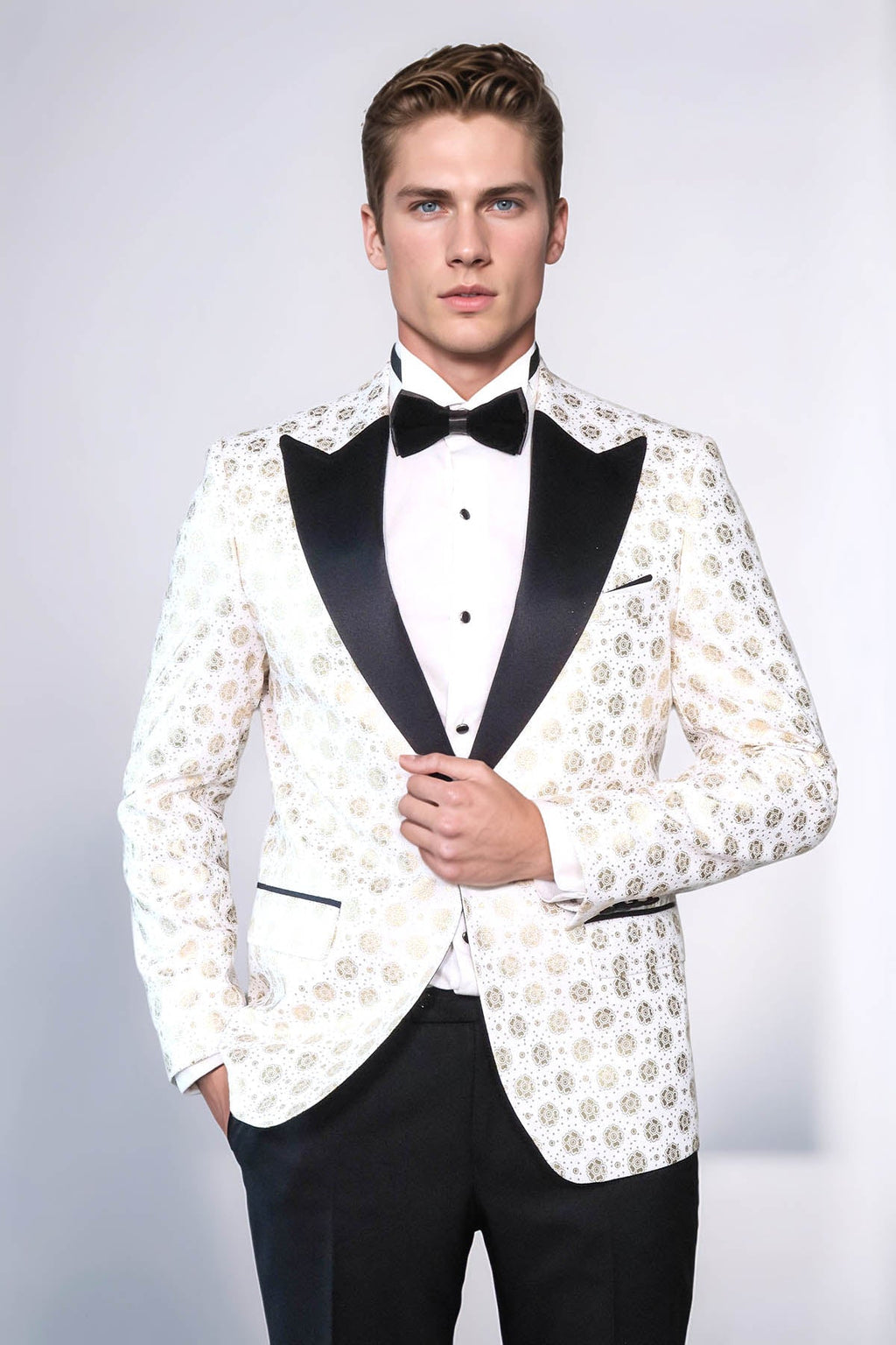 Floral Patterned Peak Lapel White Men Wedding Tuxedo Blazer - Wessi - Luzilly Bridal & Apparel