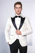 Floral Patterned Peak Lapel White Men Wedding Tuxedo Blazer - Wessi - Luzilly Bridal & Apparel