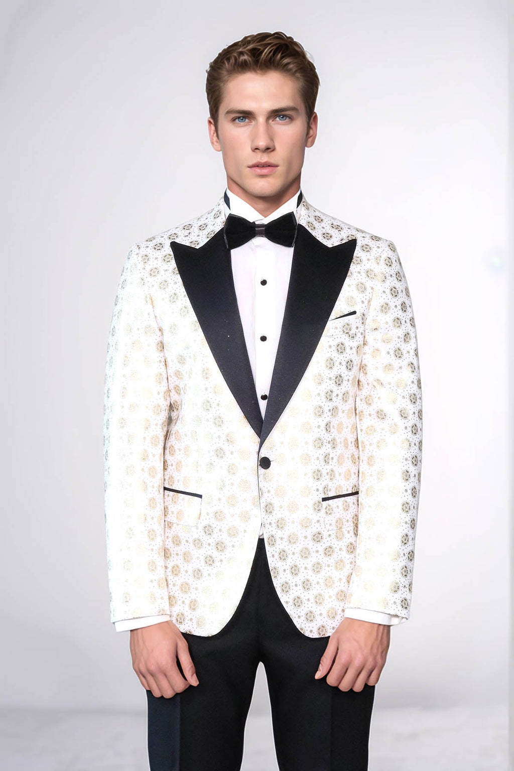Floral Patterned Peak Lapel White Men Wedding Tuxedo Blazer - Wessi - Luzilly Bridal & Apparel