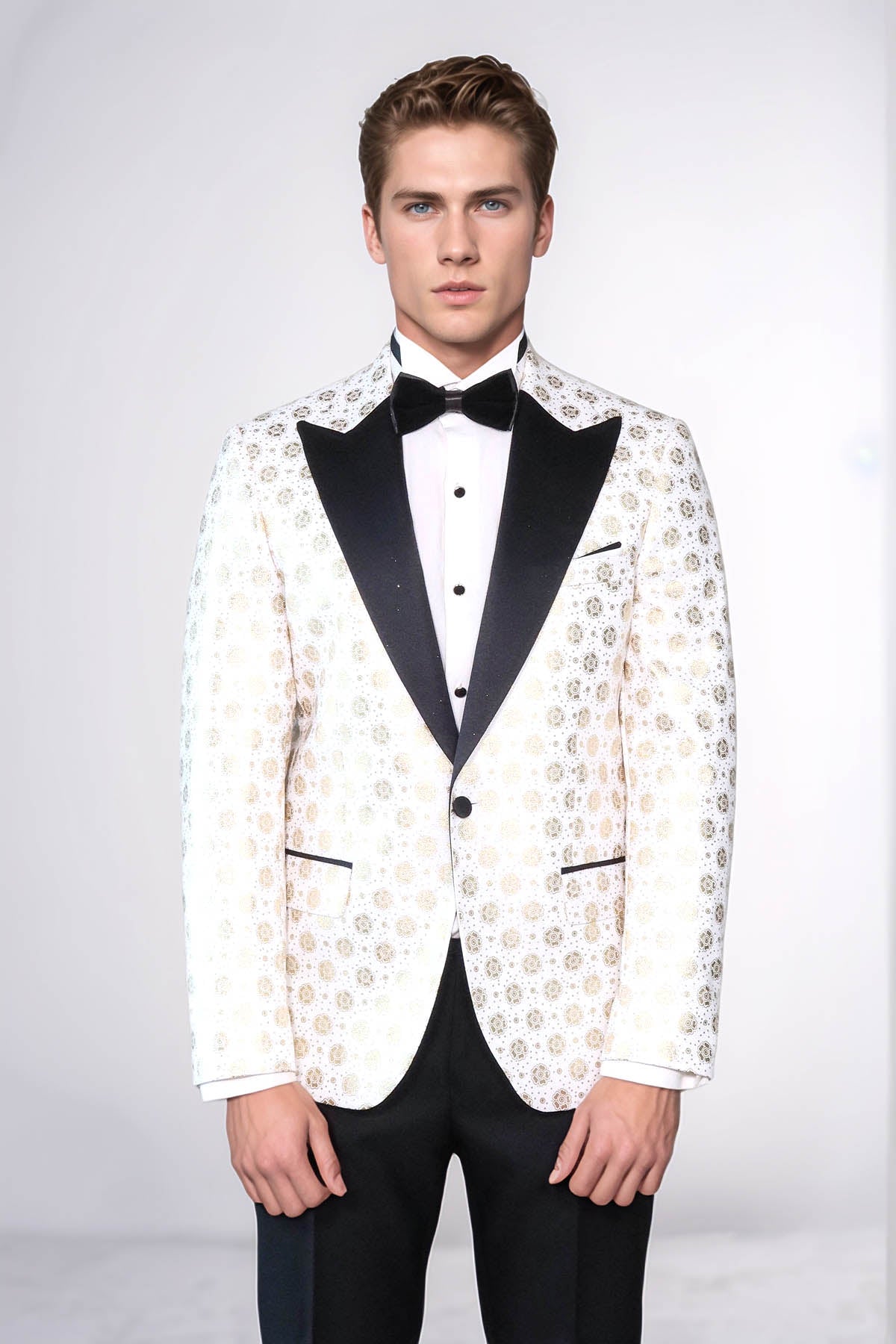 Floral Patterned Peak Lapel White Men Wedding Tuxedo Blazer - Wessi - Luzilly Bridal & Apparel